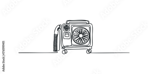 Minimalist drawing of portable air conditioner with hose
