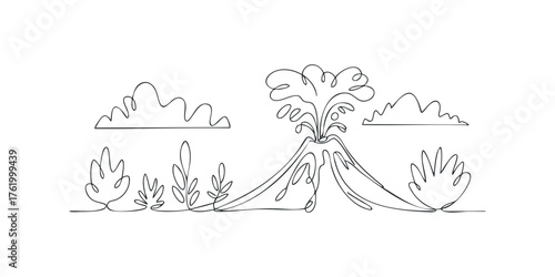 Volcano erupting with smoke and clouds