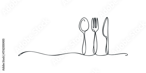 Simple Line Drawing of Spoon, Fork, and Knife