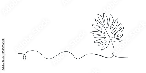 Minimalist leaf and wavy line graphic
