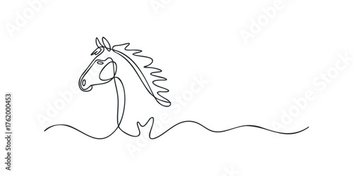 Minimalist Horse Head Line Drawing on White