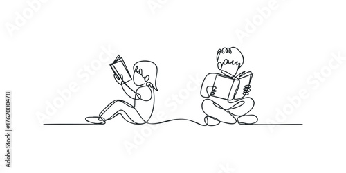 Two children absorbed in reading books