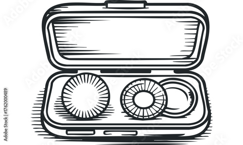 Open contact lens case with two lenses