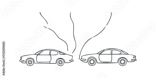 Two cars facing each other with flowing lines