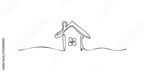 Single line drawing of a house with windows