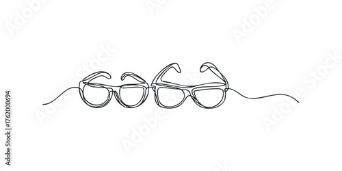 Two pairs of eyeglasses drawn with continuous black line