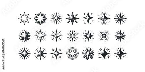 Collection of Hand Drawn Sparkling Starburst Shapes