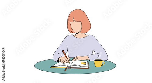 Woman journaling intentions for the new year while sitting at a table  