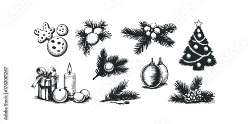 Collection of Hand-Drawn Christmas Holiday Objects