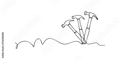 Three hammers drawn with a single continuous line