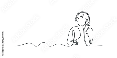 Person Wearing Headphones Listening to Music in Minimalist Line Art