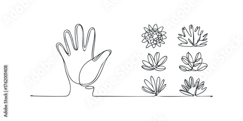 Abstract Line Art Hand and Botanical Forms