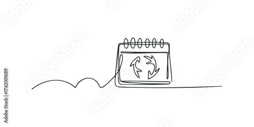 One line drawing of a desk calendar with recycling symbol