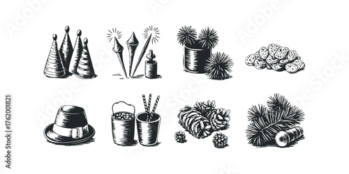 Collection of Hand Drawn Festive And Nature Elements