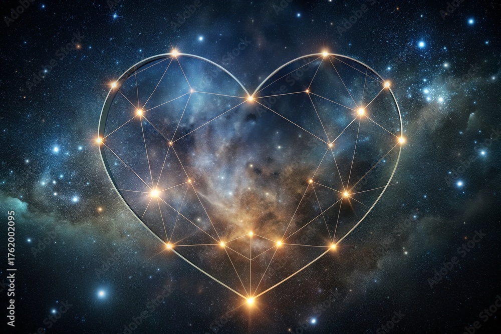 Fototapeta premium Minimalist Astronomy Heart: Celestial Love PNG, Starry Night Galaxy Background