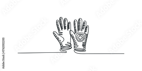 Medical Gloves With Cross Symbol Line Drawing