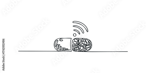 One line drawing of open capsule with wifi symbol