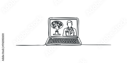 Doctor Consults Patient via Laptop Showing Globe