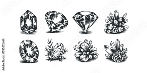 Collection of Hand Drawn Crystals and Gemstones