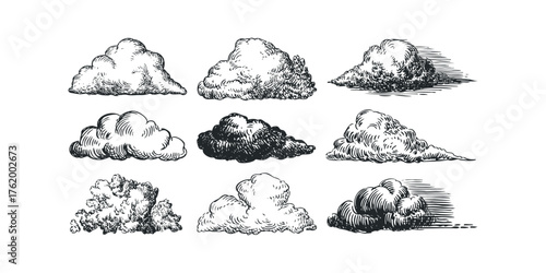 Collection of Nine Vintage Cloud Illustrations