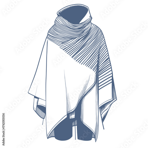 line art style vector scene of fashionable poncho
