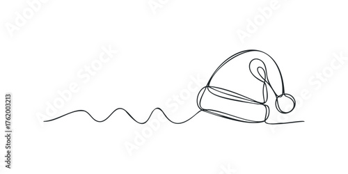 Minimalist single line drawing of Santa hat