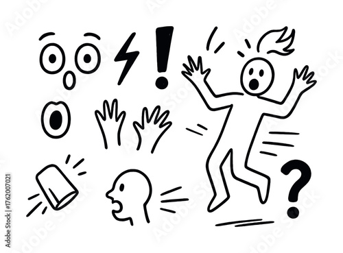 Cartoon figures expressing shock and surprise through symbolic gestures