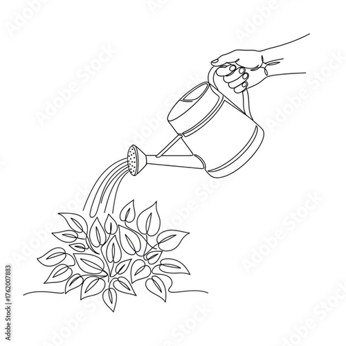 Continuous Line Drawing of Watering Plants – Minimalist Gardening Illustration