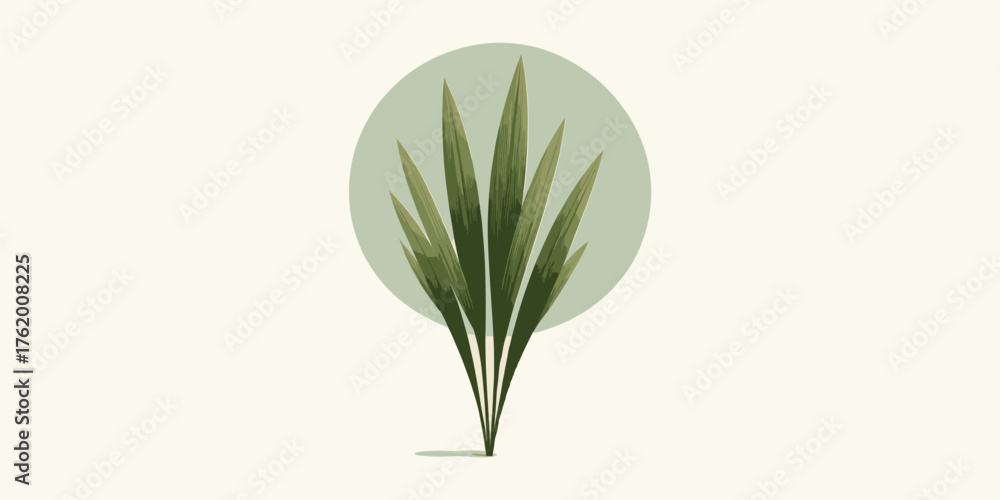 Fototapeta premium Minimalist illustration of a tall green botanical plant with long elegant leaves, presented as a stylized graphic icon on a neutral background,