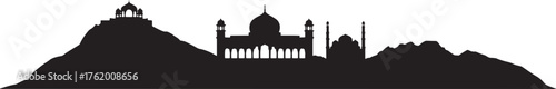 Detailed Silhouette Skyline View of Indian Historical Architecture Buildings