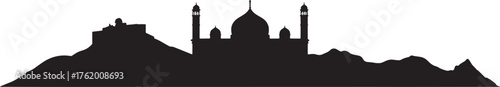 Isolated Silhouette Skyline Design Element of Indian Historical Architecture Buildings