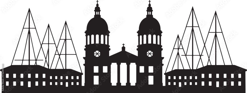 Fototapeta premium Legislative Building with Domed Twin Towers Silhouette Vector Isolated Design