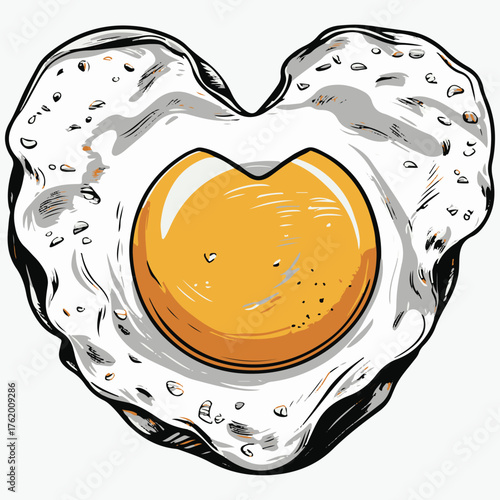 fried egg in a heart shape color illustration vector