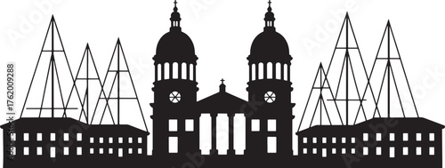 Legislative Building with Domed Twin Towers Silhouette Vector Isolated Design
