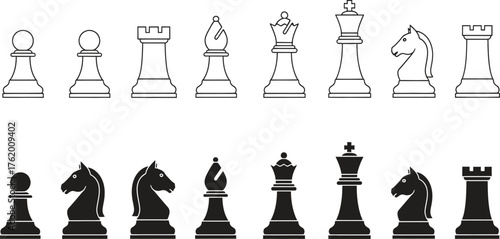 Chess Pieces Black and White Classic Strategy Game Illustration Vector
