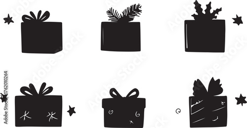 Set of Christmas paper shopping bags vector illustration for holiday gift sale design