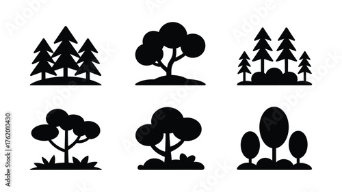 "Forest and Tree Icon Set — Vector Woodland, Landscape, Pine, and Nature Symbols"

