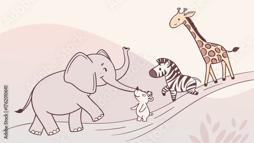 Photography a-kind-elephant-helping-other-animals-cross-the-road