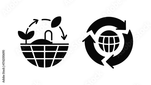 Eco Recycling and Sustainability Icon Set — Vector Globe and Nature Symbols

