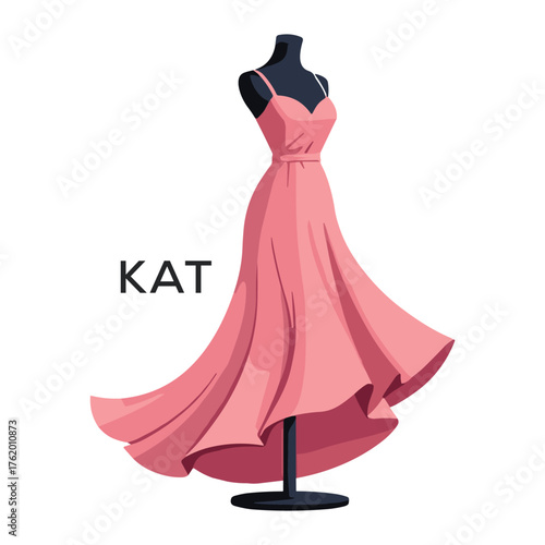 KAT Elegant Pink Dress. KAT Logo Design for Fashion Boutique, Clothing Brand, and Tailor KAT Shop Branding.
