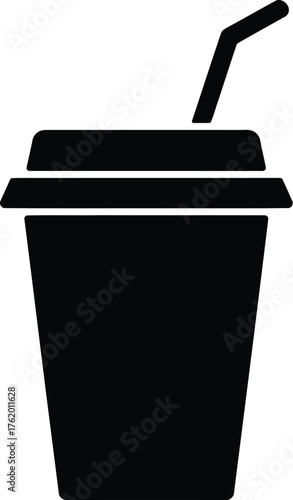 Black coffee cup with straw vector icon isolated on background