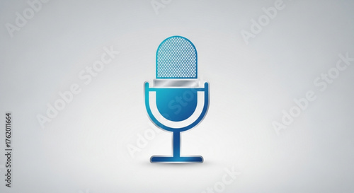 Illustration of a blue microphone icon on a, symbolizing audio recording, podcasting, and communication