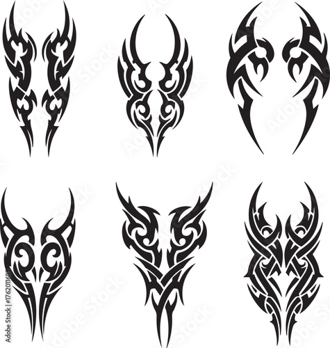 Collection of six tribal tattoo designs Keywords: tribal, tattoo, design, art, graphic