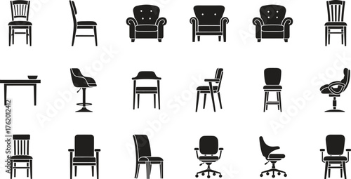 Collection of Chair and Table Silhouettes for Interior Design Projects