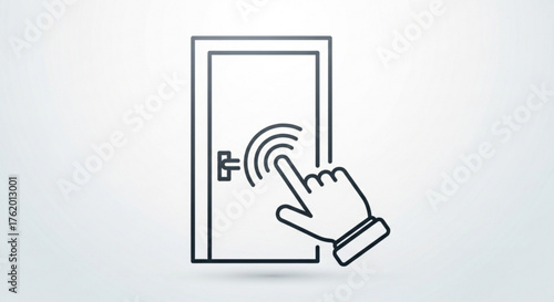 Touchless door opening concept with hand and door icon, promoting hygiene and safety in public spaces
