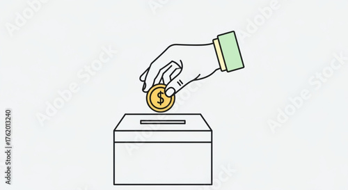 Hand putting coin in donation box charity and financial support concept money saving and investment idea