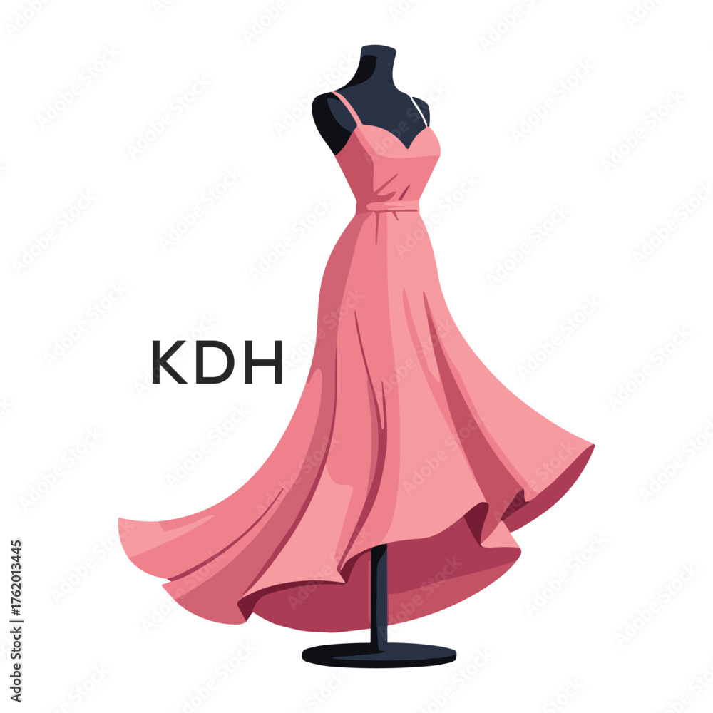 Obraz premium KDH Elegant Pink Dress. KDH Logo Design for Fashion Boutique, Clothing Brand, and Tailor KDH Shop Branding.