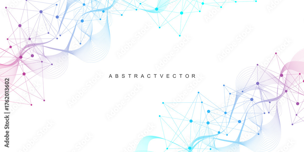 Obraz premium Geometric abstract background with connected line and dots. Structure molecule and communication. Big Data Visualization. Medical, technology, science background. illustration.
