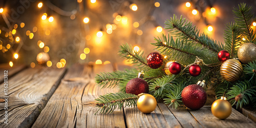 Festive Christmas tree decorated with candles ornaments and gifts for holiday celebration