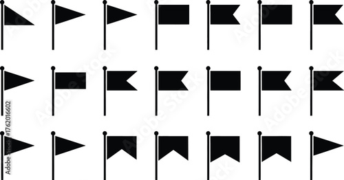 Collection of various flag icons in simple black and white style